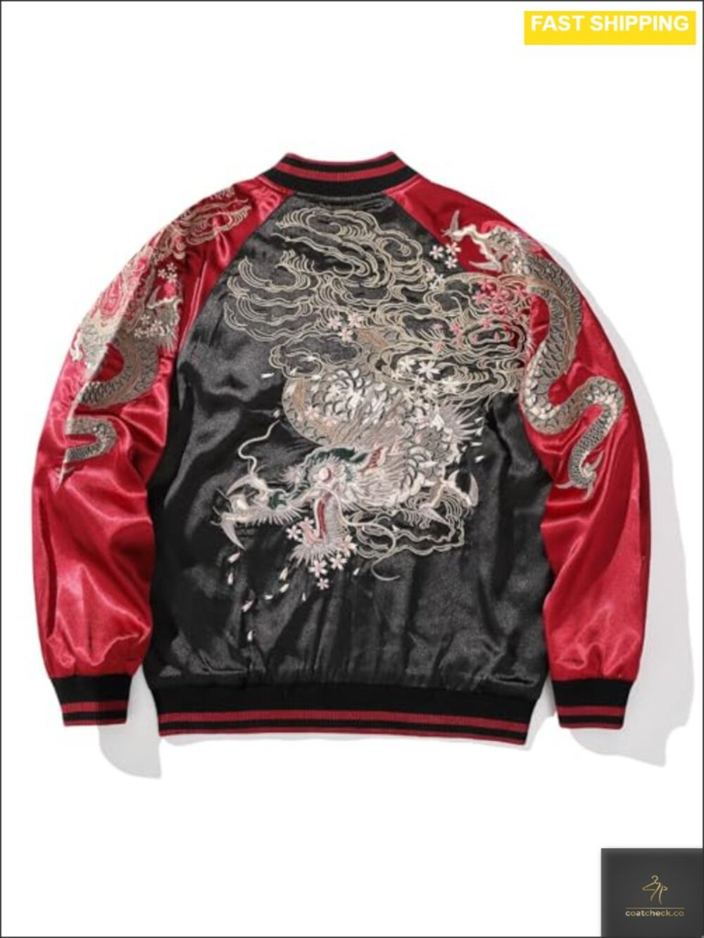 Satin Bomber Jacket Dragon Embroidered Streetwear Windbreaker